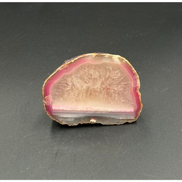 Natural Sliced Agate Gemstone Rock Pink and White Crystal Semi Polished - Picture 1 of 14